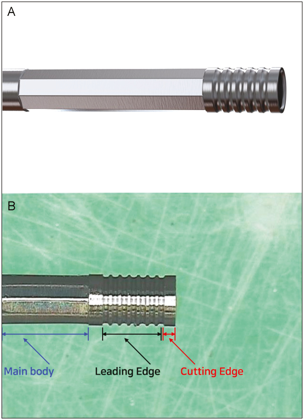 The multi-wave punch. (A) Three-dimensional image. (B) The three main parts