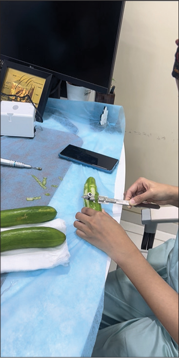 Demonstration of the process of skin grafting on a cucumber.